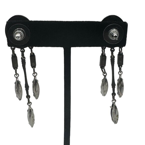 Vintage Black Dangle Drop Earrings Intricate Carved Design - Picture 4 of 4